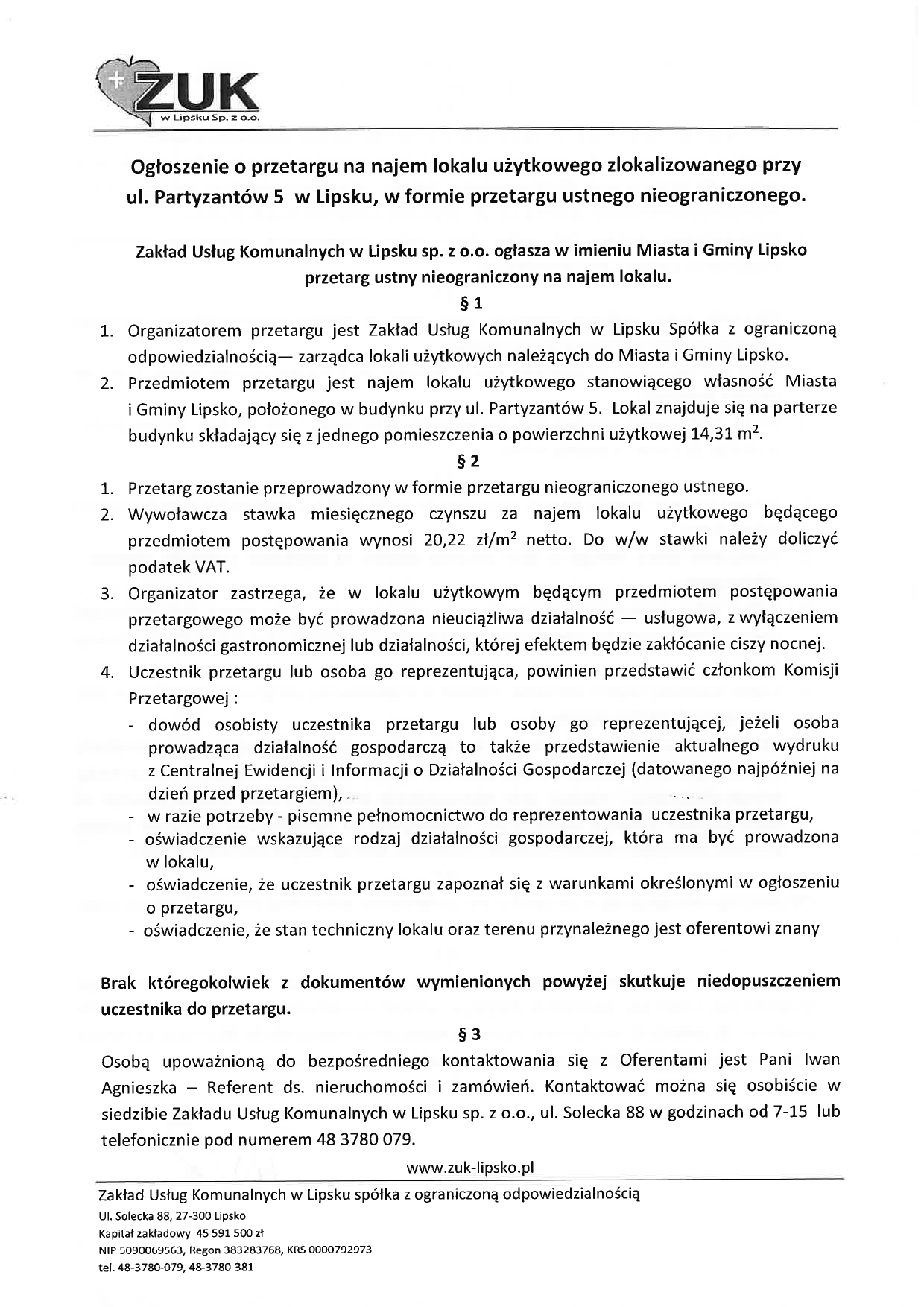 Ogłoszenie o przetargu page 0001